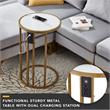 Annabel End Table White with Faux Marble Veneer Top Gold Metal Base