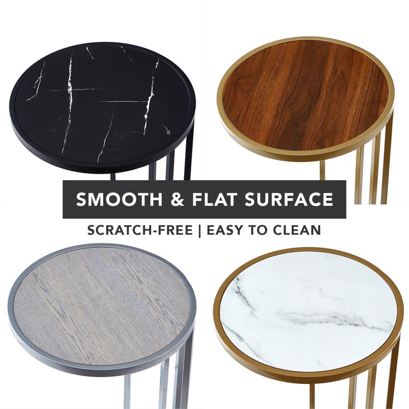 Annabel End Table White with Faux Marble Veneer Top Gold Metal Base