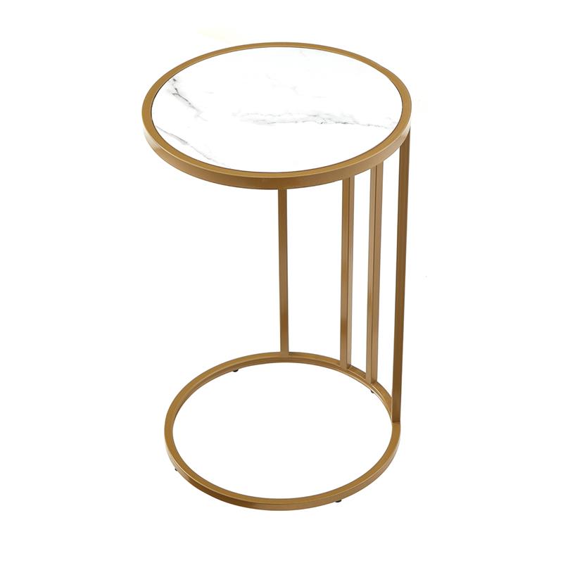 Annabel End Table White with Faux Marble Veneer Top Gold Metal Base