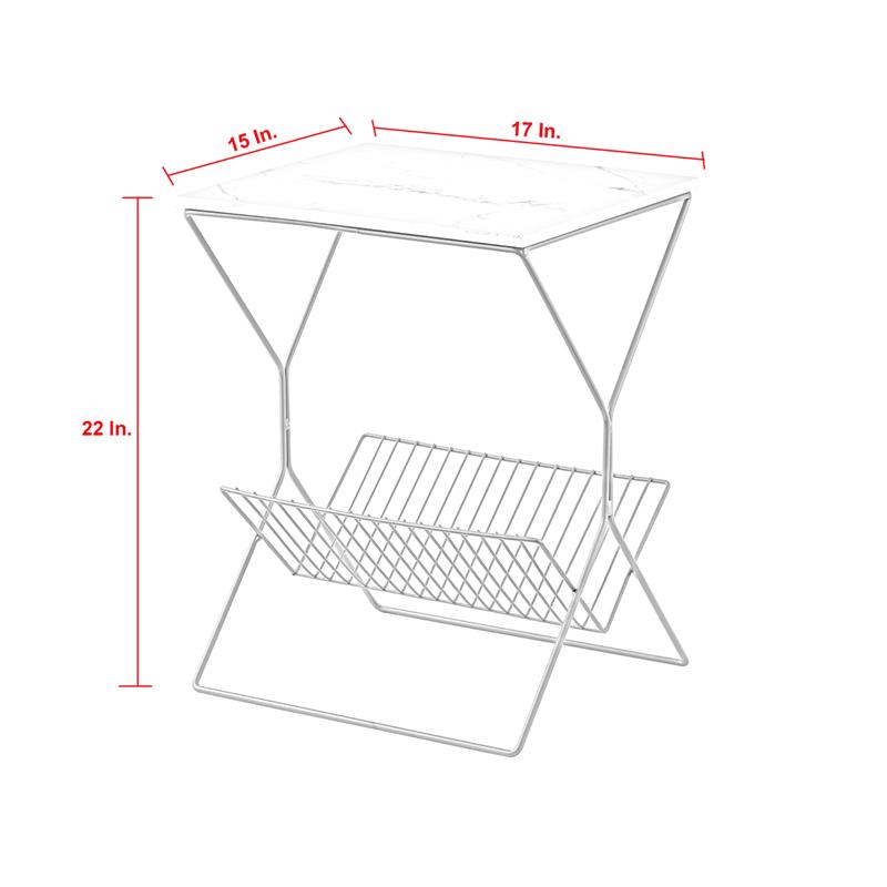 Quinton End Table Black/Black Rectangular Faux Marble Magazine Holder