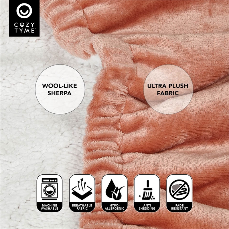 Mekhi Sherpa Polyester Throw Blanket with Feet Pocket Blush Pink 28