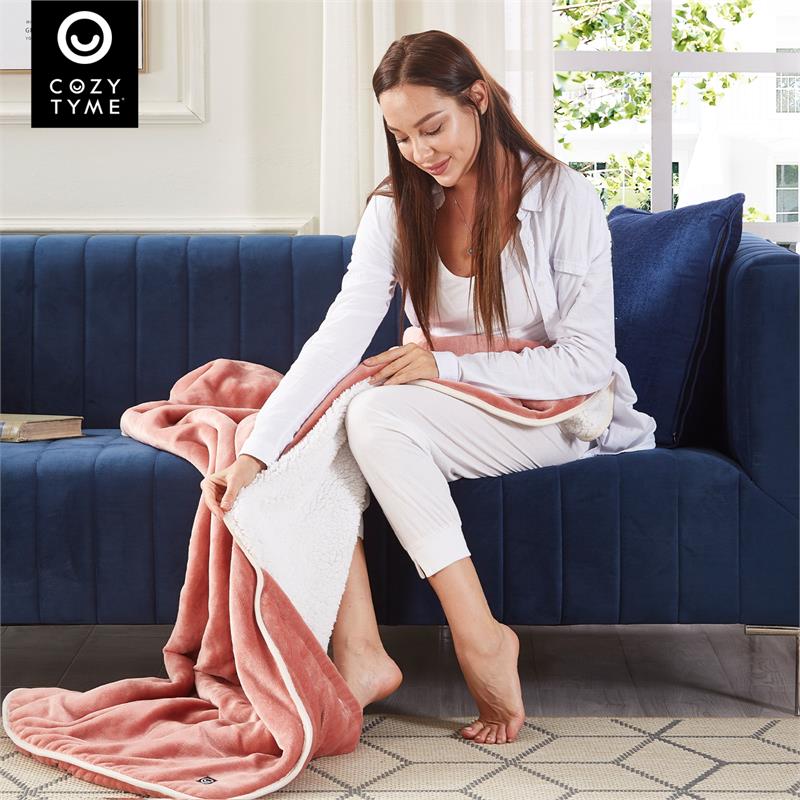 Mekhi Sherpa Polyester Throw Blanket with Feet Pocket Blush Pink 28