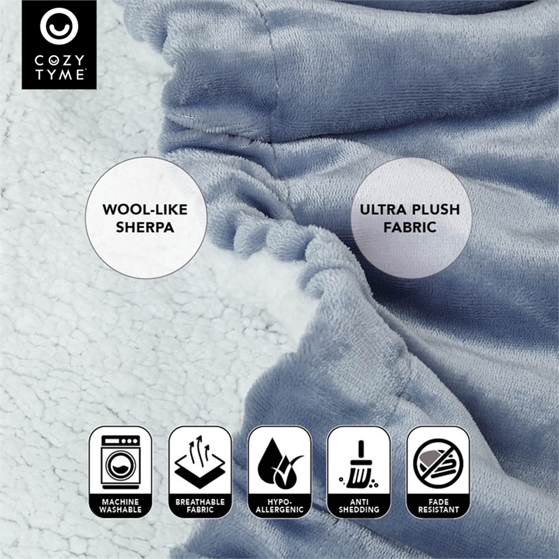 Mekhi Sherpa Polyester Throw Blanket with Feet Pocket Light Blue 28