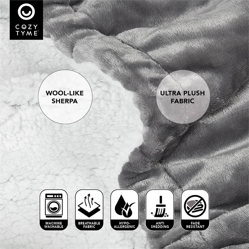 Mekhi Sherpa Polyester Throw Blanket with Feet Pocket Light Gray 28