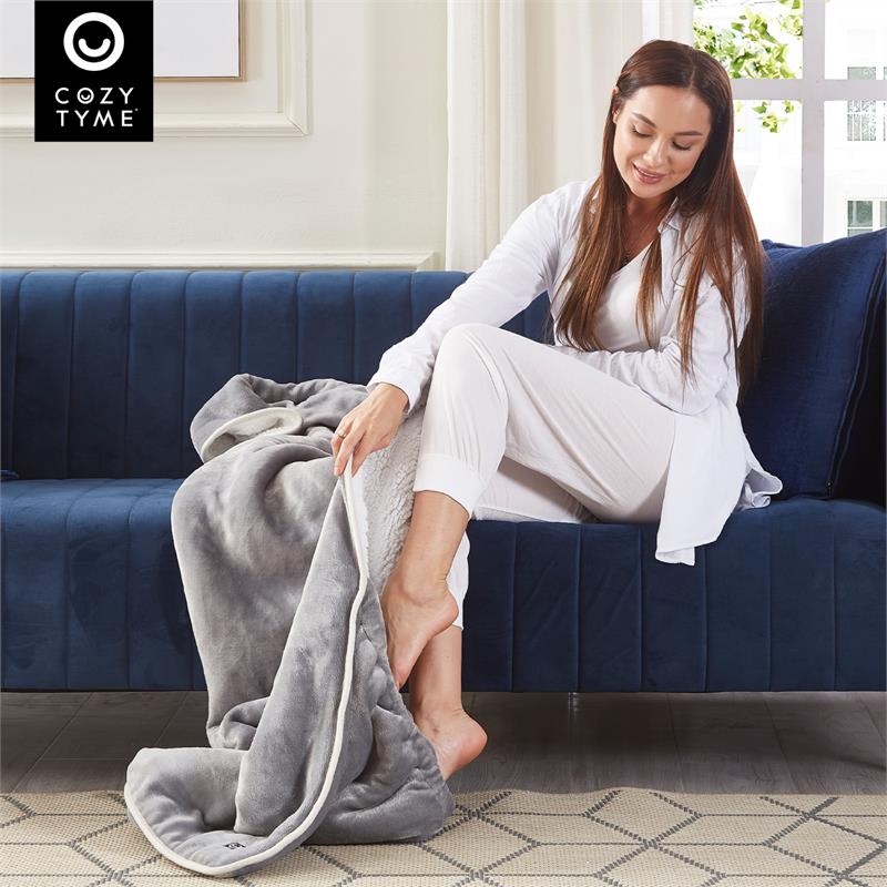 Mekhi Sherpa Polyester Throw Blanket with Feet Pocket Light Gray 28