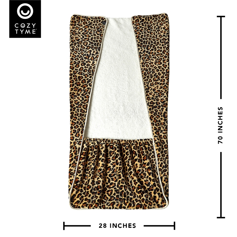 Mekhi Sherpa Polyester Throw Blanket with Feet Pocket Leopard 28