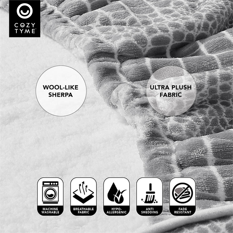 Mekhi Sherpa Polyester Throw Blanket with Feet Pocket Crocodile 28