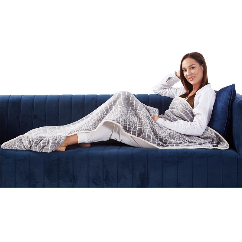 Mekhi Sherpa Polyester Throw Blanket with Feet Pocket Crocodile 28