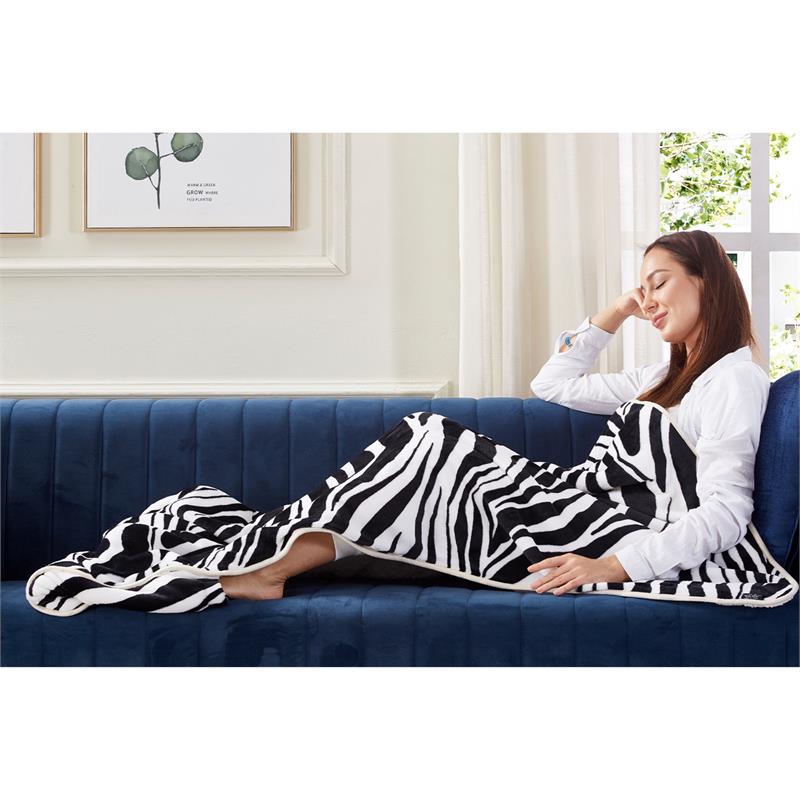 Mekhi Sherpa Polyester Extra Soft Throw Blanket with Feet Pocket Zebra 28