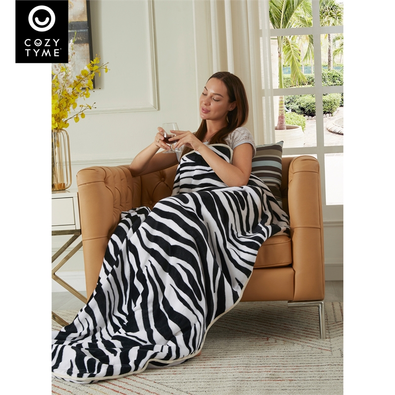 Mekhi Sherpa Polyester Extra Soft Throw Blanket with Feet Pocket Zebra 28