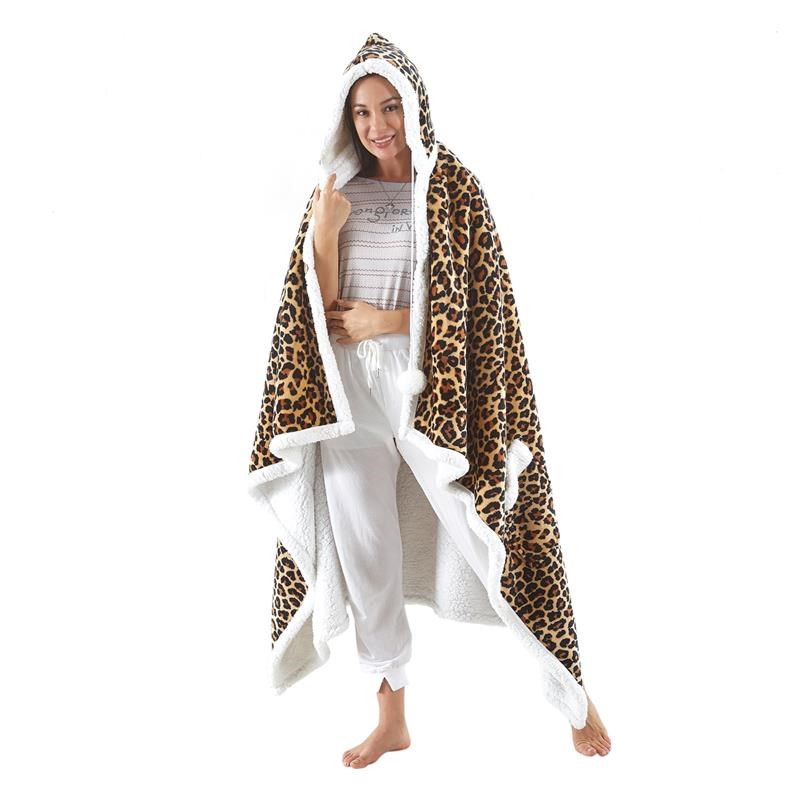 Milana Sherpa Polyester Extra Soft Throw Blanket with Hoodie Leopard 50