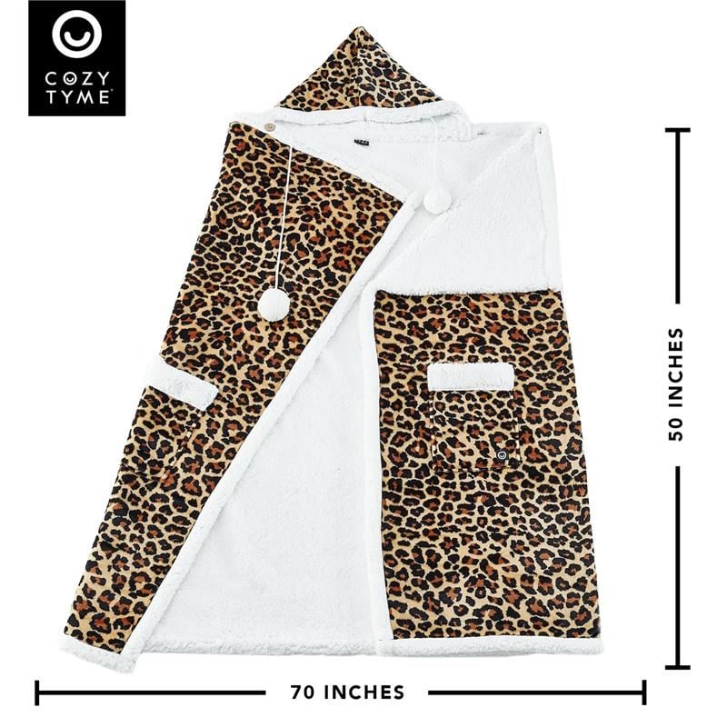 Milana Sherpa Polyester Extra Soft Throw Blanket with Hoodie Leopard 50