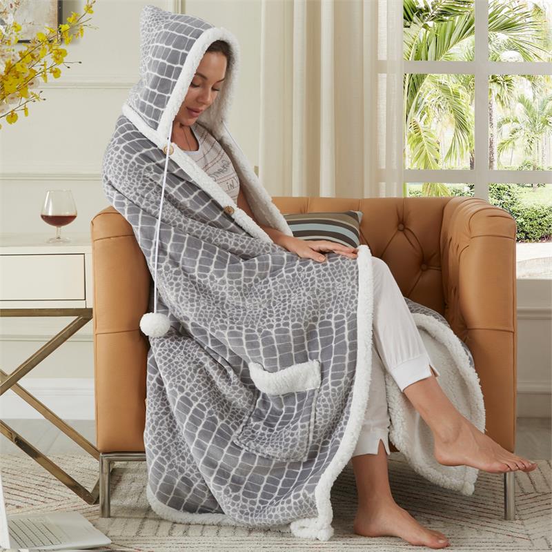 Milana Sherpa Polyester Extra Soft Throw Blanket with Hoodie Crocodile 50