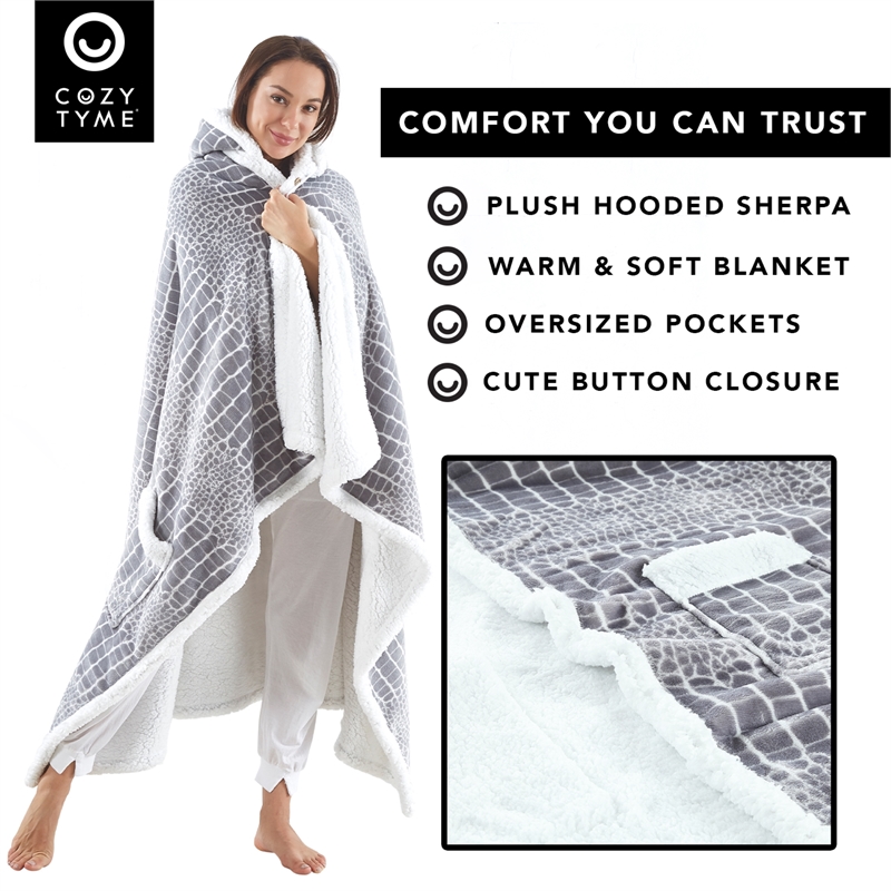 Milana Sherpa Polyester Extra Soft Throw Blanket with Hoodie Crocodile 50