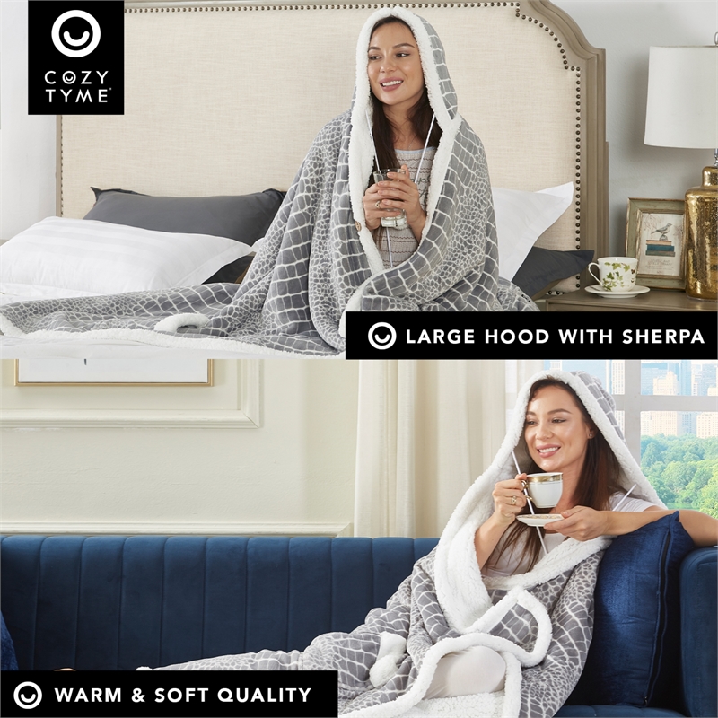 Milana Sherpa Polyester Extra Soft Throw Blanket with Hoodie Crocodile 50
