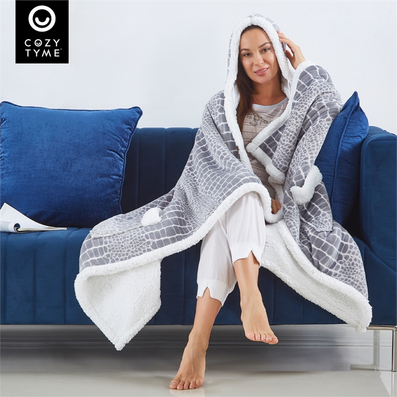 Milana Sherpa Polyester Extra Soft Throw Blanket with Hoodie Crocodile 50