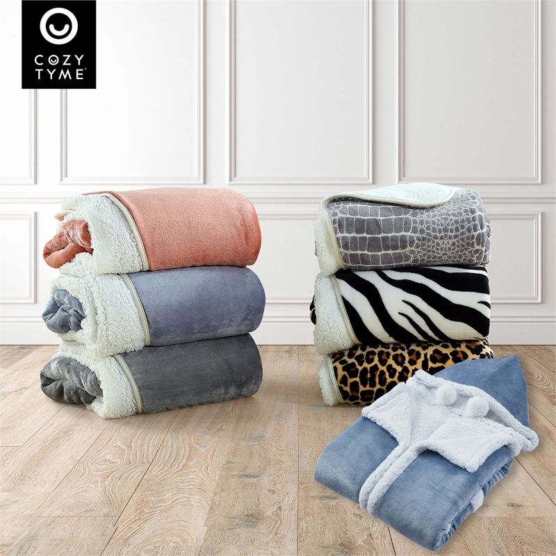 Milana Sherpa Polyester Extra Soft Throw Blanket with Hoodie Crocodile 50