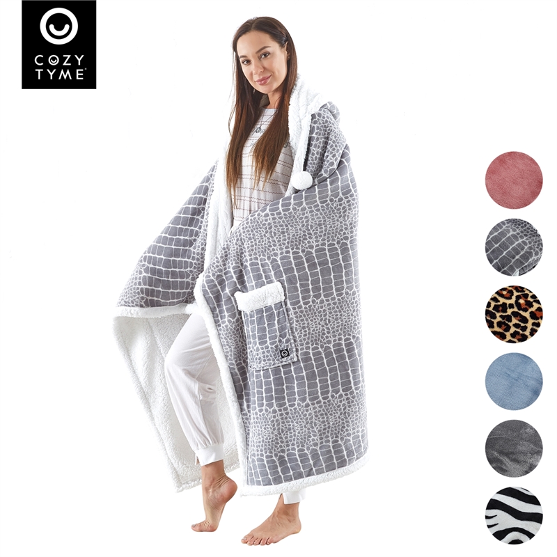 Milana Sherpa Polyester Extra Soft Throw Blanket with Hoodie Crocodile 50