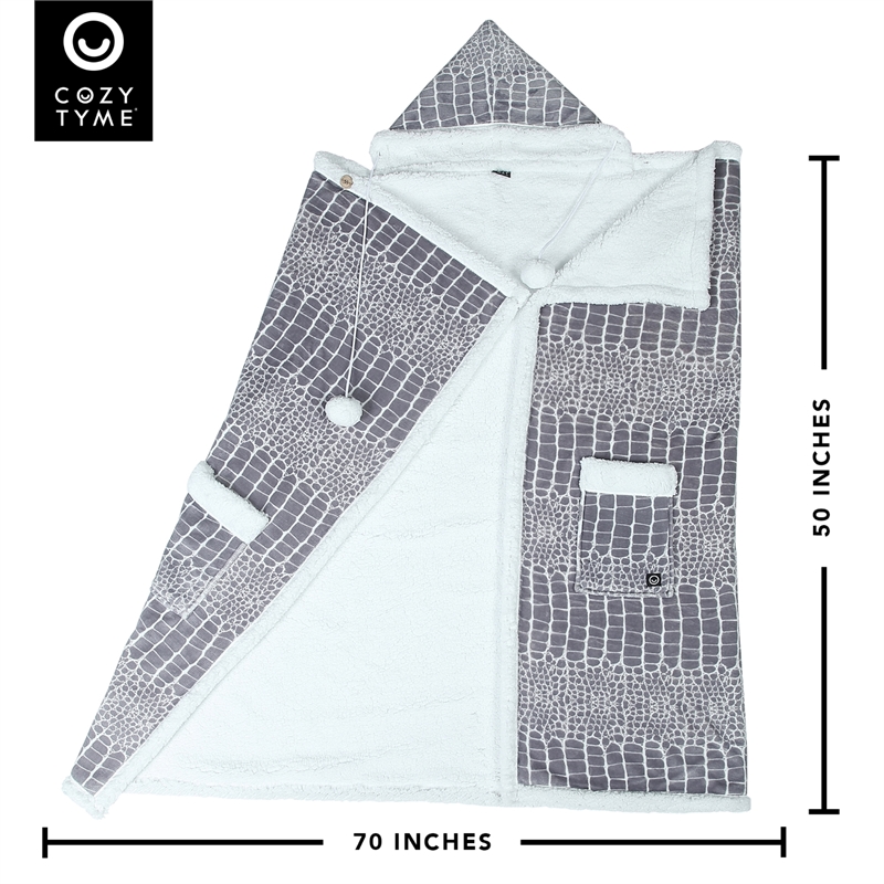 Milana Sherpa Polyester Extra Soft Throw Blanket with Hoodie Crocodile 50