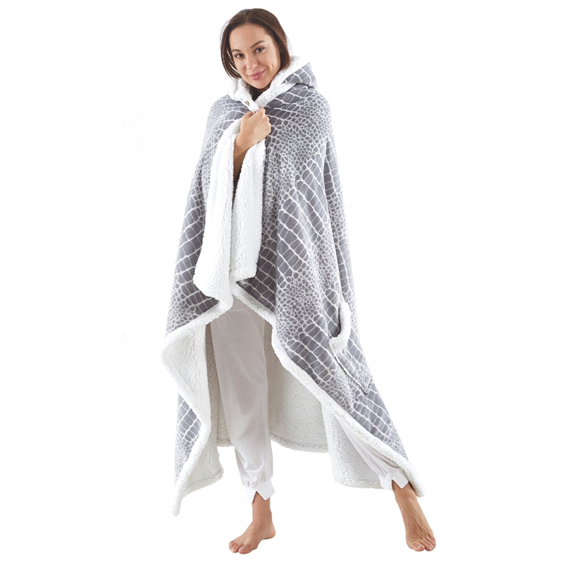 Milana Sherpa Polyester Extra Soft Throw Blanket with Hoodie Crocodile 50