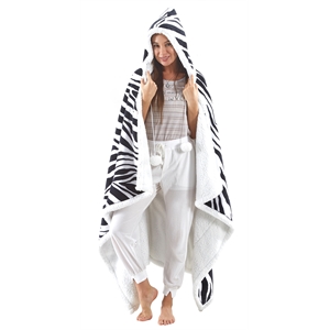 Milana Sherpa Polyester Extra Soft Throw Blanket with Hoodie Zebra 50&quotx70&quot
