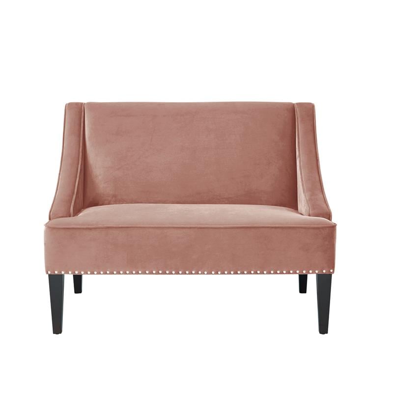 Clare Rectangular Bench Blush Pink Velvet Upholstered Swoop Arm