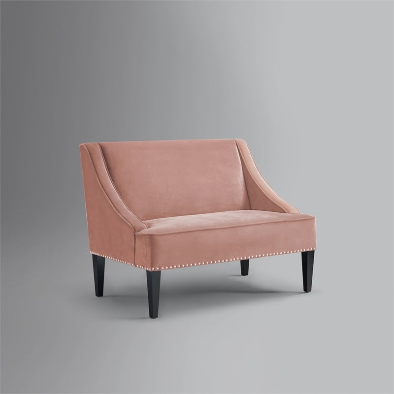 Clare Rectangular Bench Blush Pink Velvet Upholstered Swoop Arm