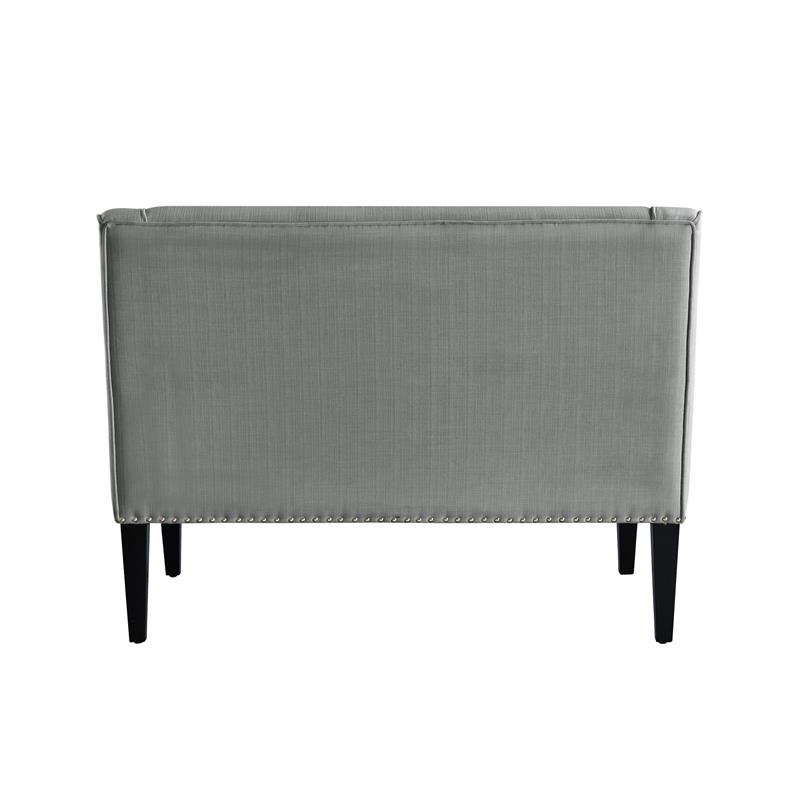 Clare Rectangular Bench Gray Velvet Upholstered Swoop Arm Nailhead Trim