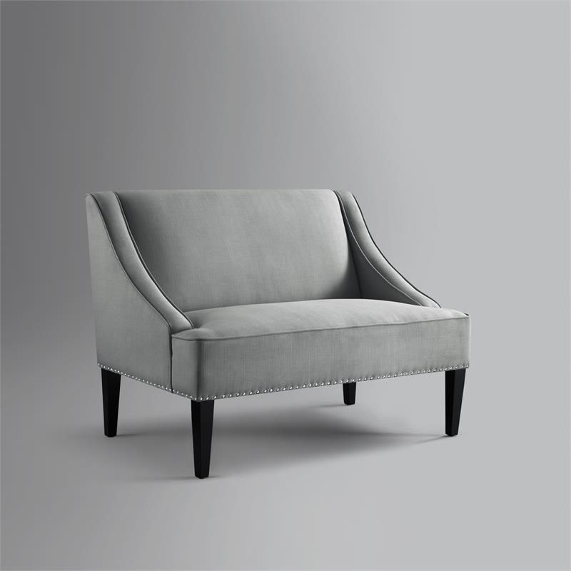 Clare Rectangular Bench Gray Velvet Upholstered Swoop Arm Nailhead Trim