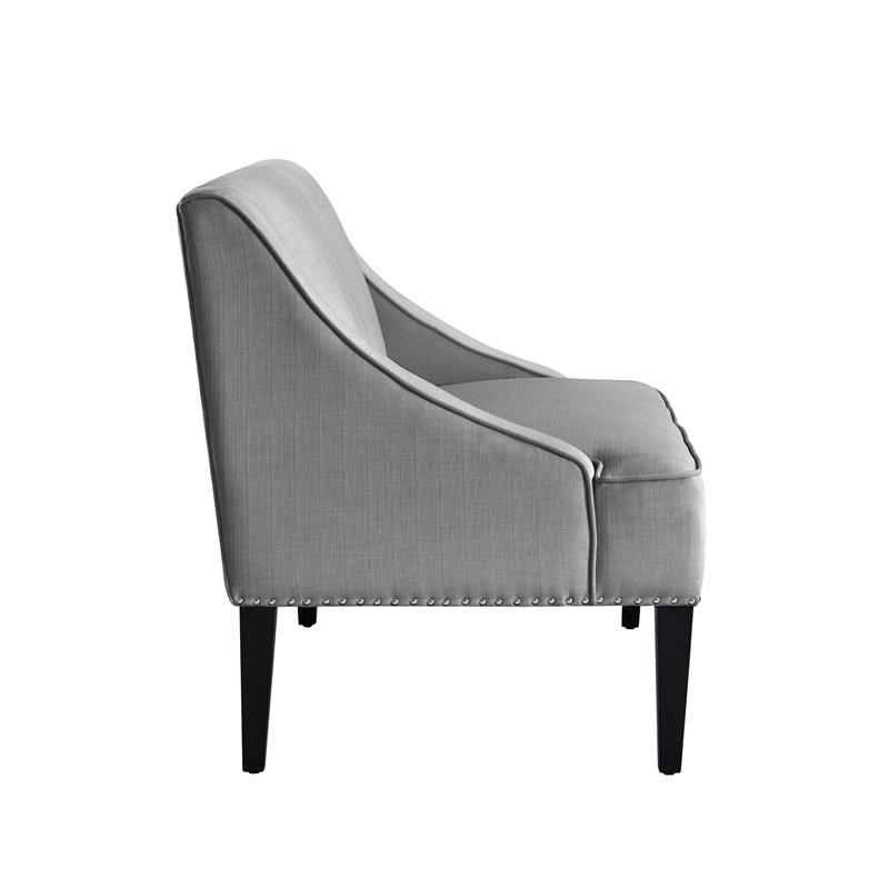 Clare Rectangular Bench Gray Velvet Upholstered Swoop Arm Nailhead Trim