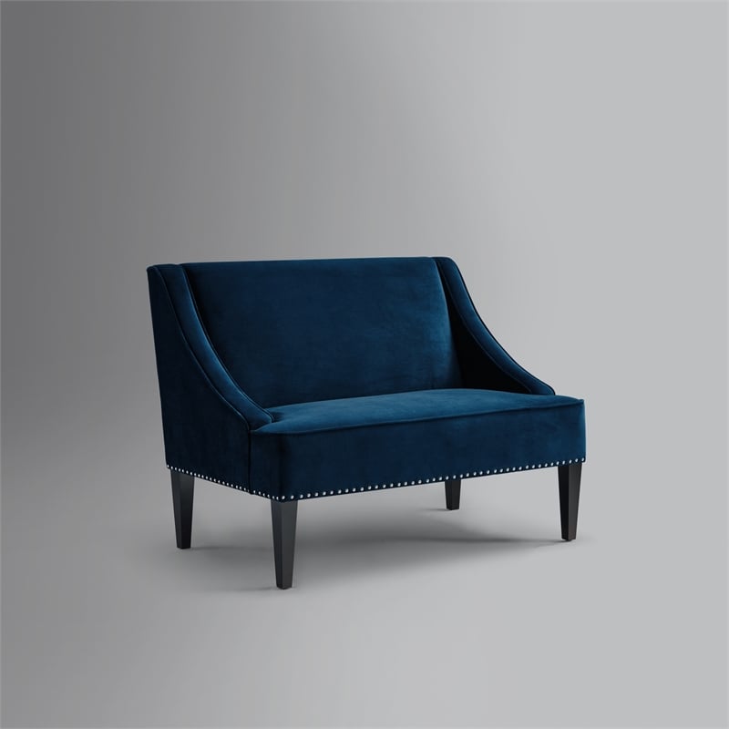 Clare Rectangular Bench Navy Blue Velvet Upholstered Swoop Arm