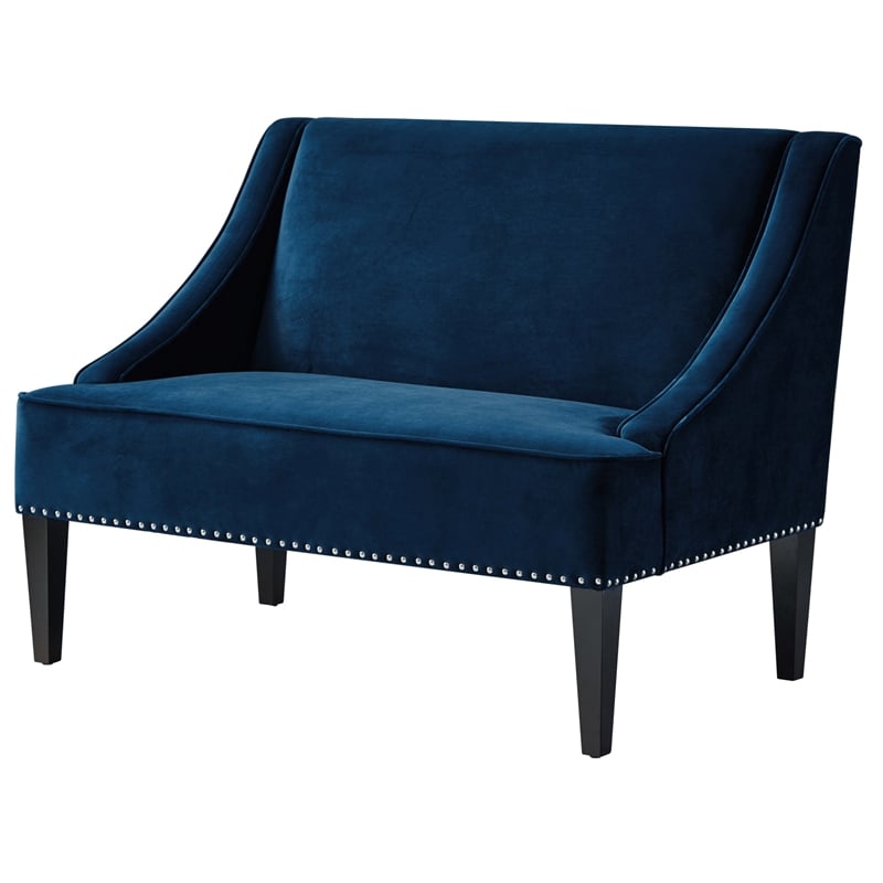 Clare Rectangular Bench Navy Blue Velvet Upholstered Swoop Arm