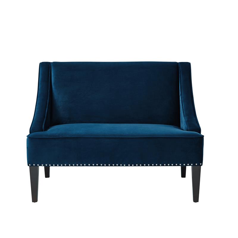 Clare Rectangular Bench Navy Blue Velvet Upholstered Swoop Arm