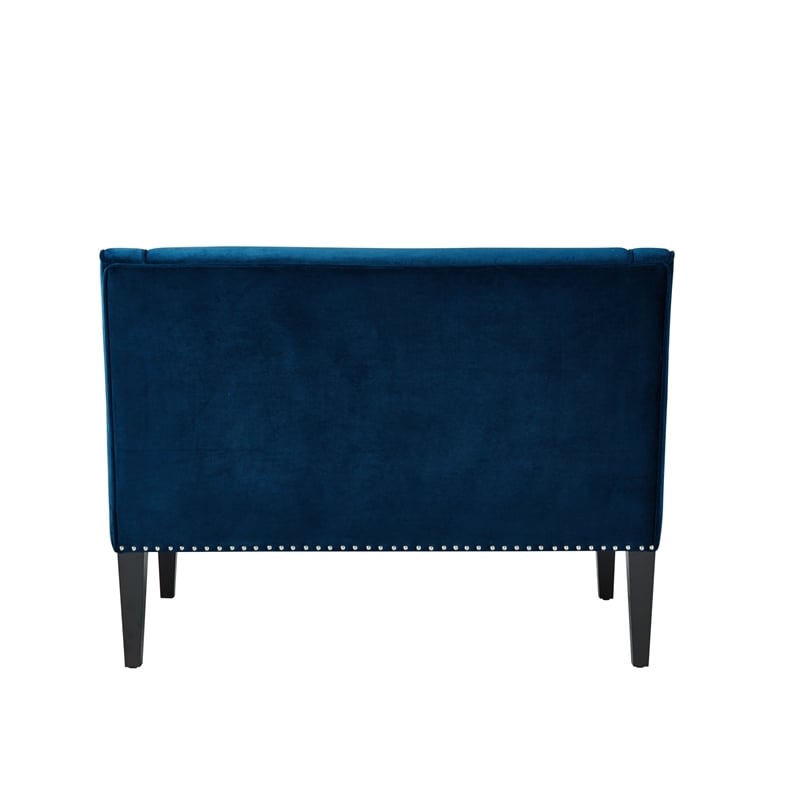 Clare Rectangular Bench Navy Blue Velvet Upholstered Swoop Arm