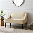 Clare Rectangular Bench Beige Linen Upholstered Swoop Arm Nailhead Trim