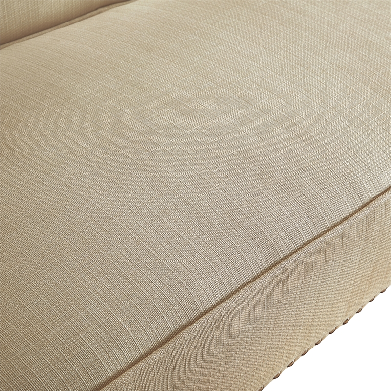 Clare Rectangular Bench Beige Linen Upholstered Swoop Arm Nailhead Trim