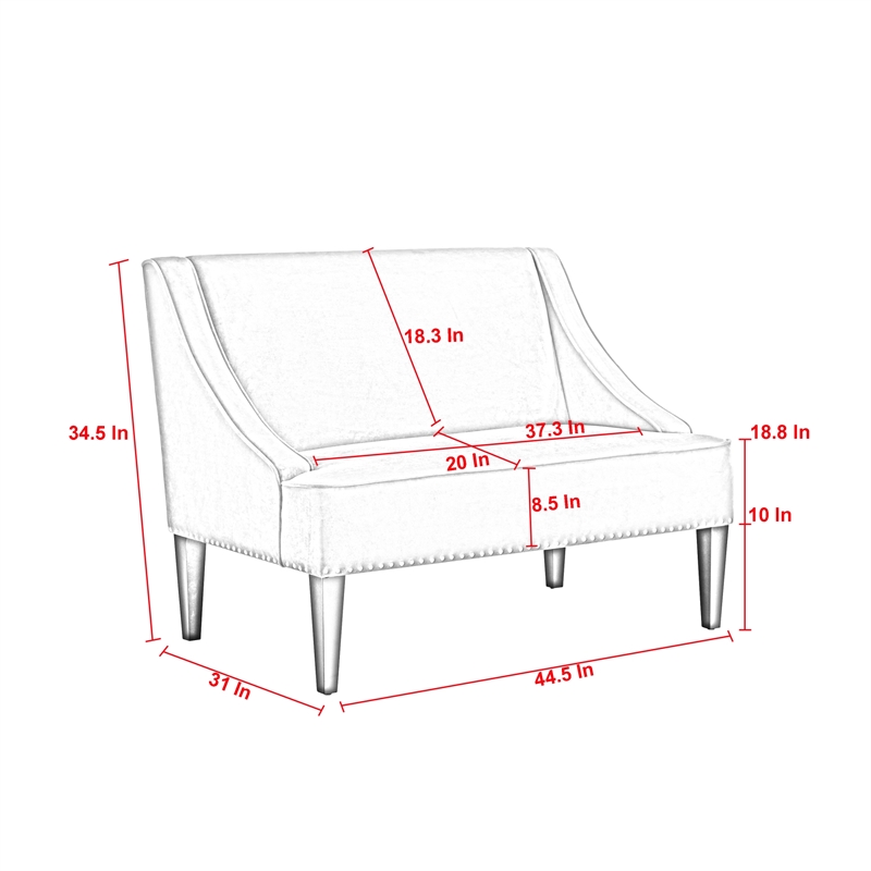 Clare Rectangular Bench Beige Linen Upholstered Swoop Arm Nailhead Trim