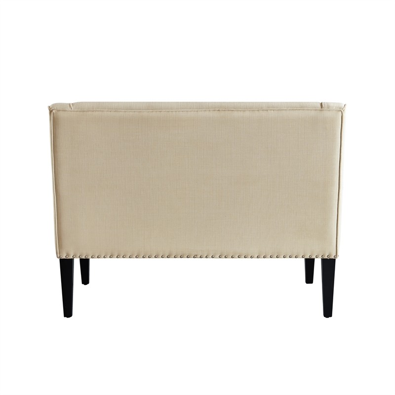 Clare Rectangular Bench Beige Linen Upholstered Swoop Arm Nailhead Trim