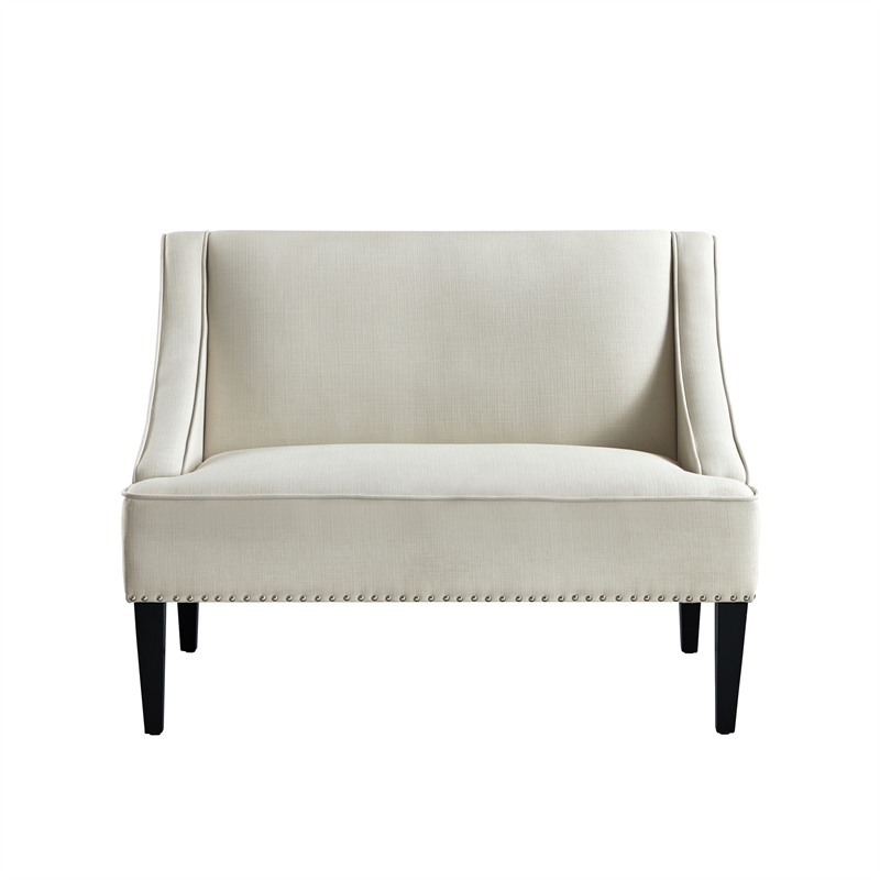 Clare Rectangular Bench Cream White Linen Upholstered Swoop Arm