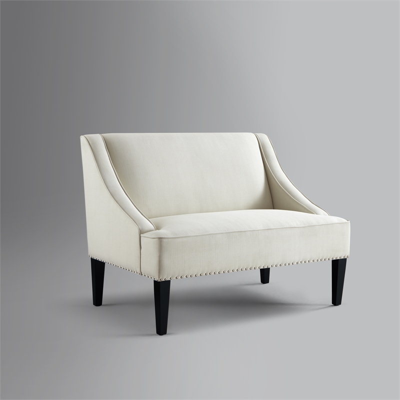 Clare Rectangular Bench Cream White Linen Upholstered Swoop Arm
