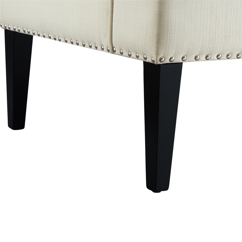 Clare Rectangular Bench Cream White Linen Upholstered Swoop Arm