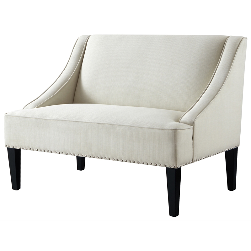 Clare Rectangular Bench Cream White Linen Upholstered Swoop Arm