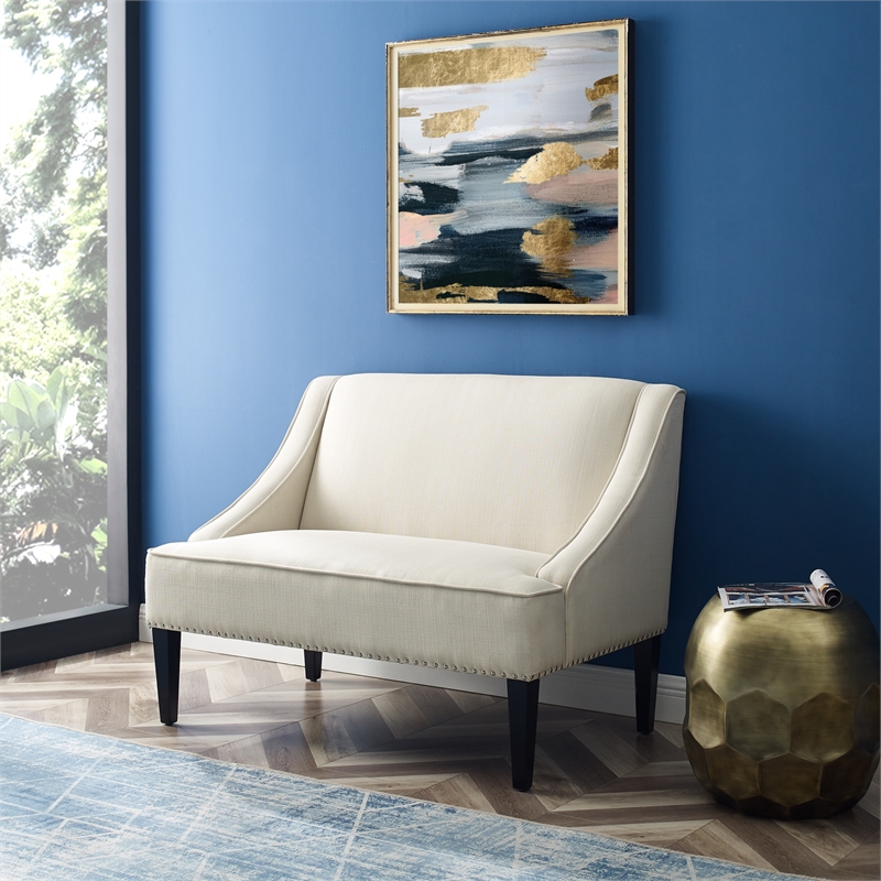 Clare Rectangular Bench Cream White Linen Upholstered Swoop Arm