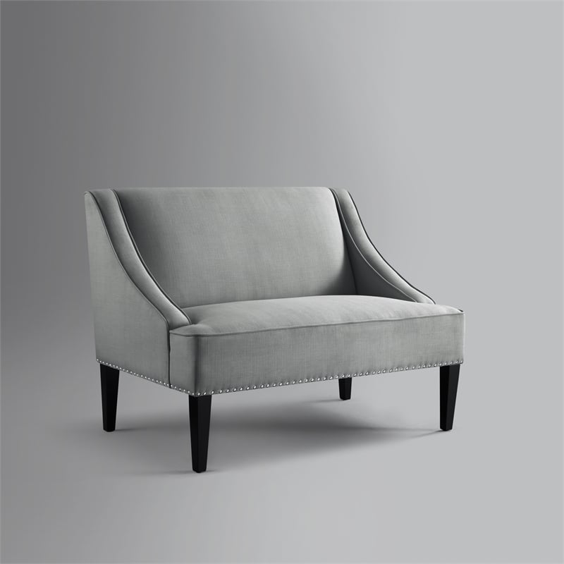 Clare Rectangular Bench Light Gray Linen Upholstered Swoop Arm