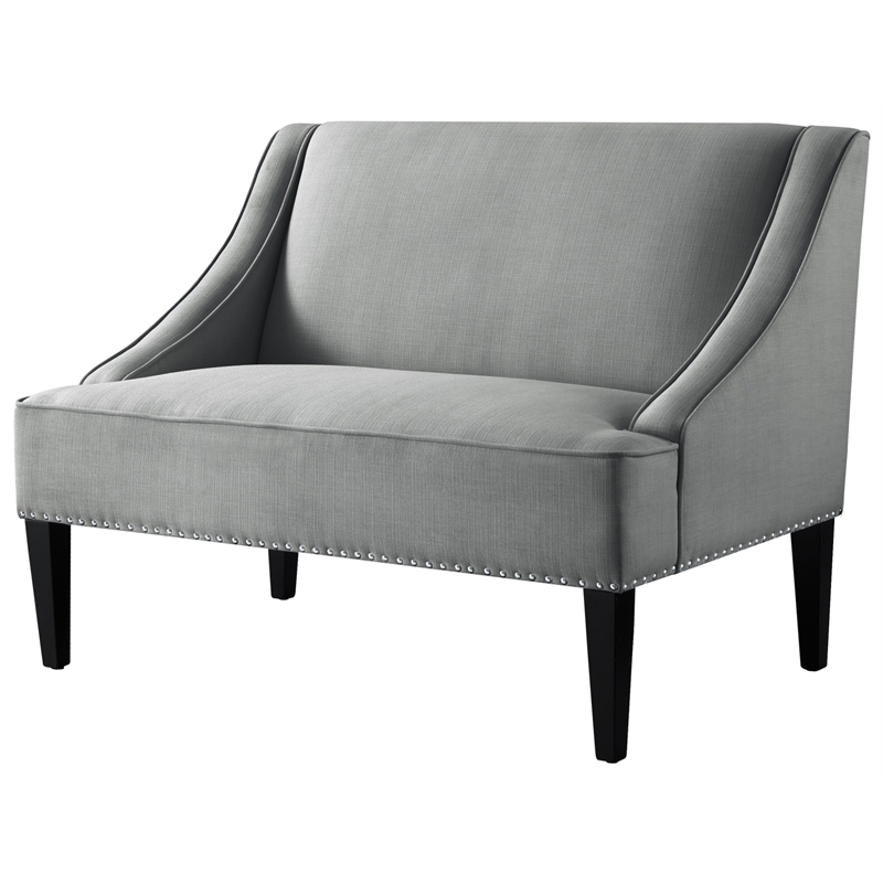 Clare Rectangular Bench Light Gray Linen Upholstered Swoop Arm