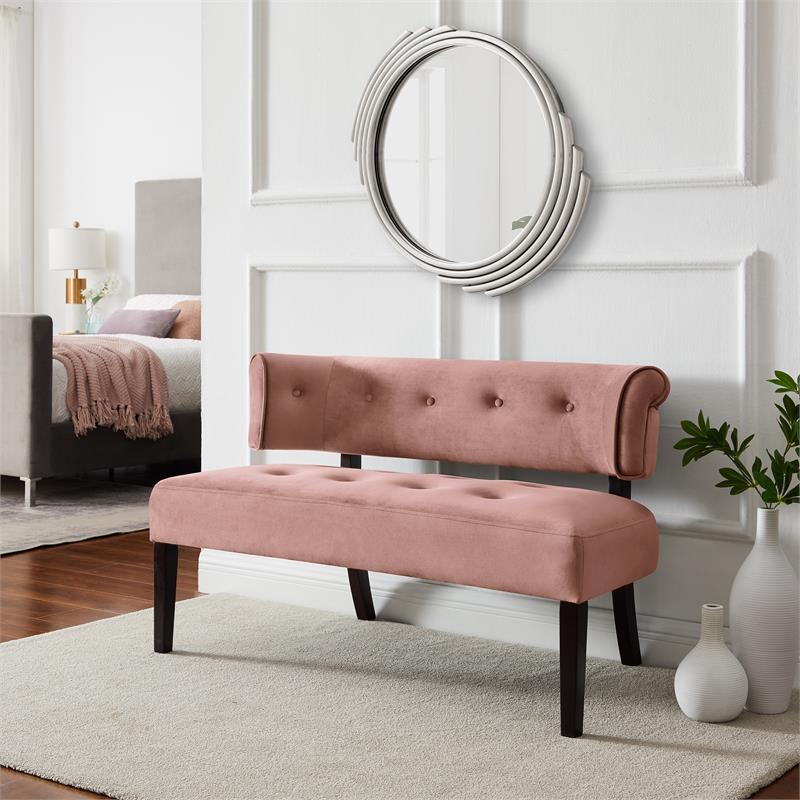 Addilynn Rectangular Bench Blush Pink Velvet Upholstered Button Tufted