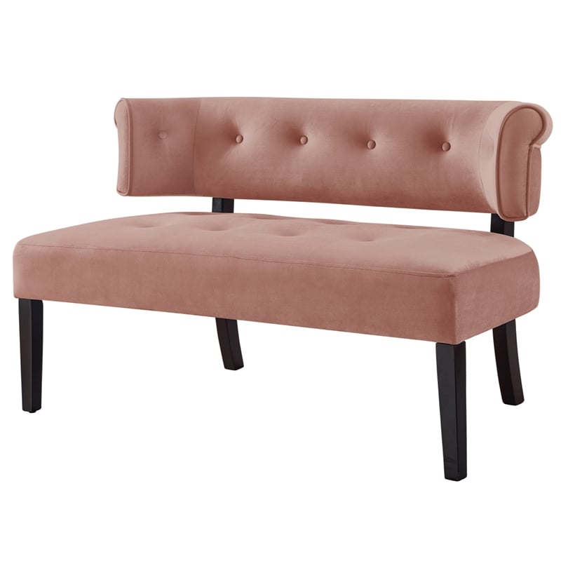 Addilynn Rectangular Bench Blush Pink Velvet Upholstered Button Tufted
