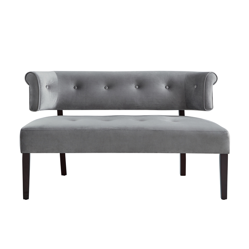 Addilynn Rectangular Bench Gray Velvet Upholstered Button Tufted