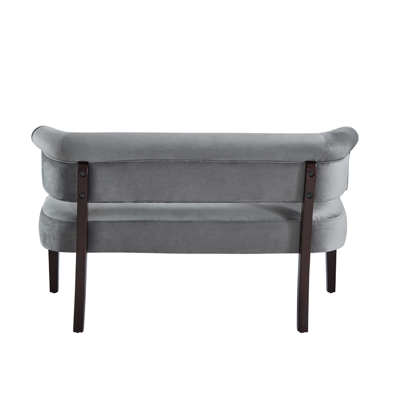 Addilynn Rectangular Bench Gray Velvet Upholstered Button Tufted
