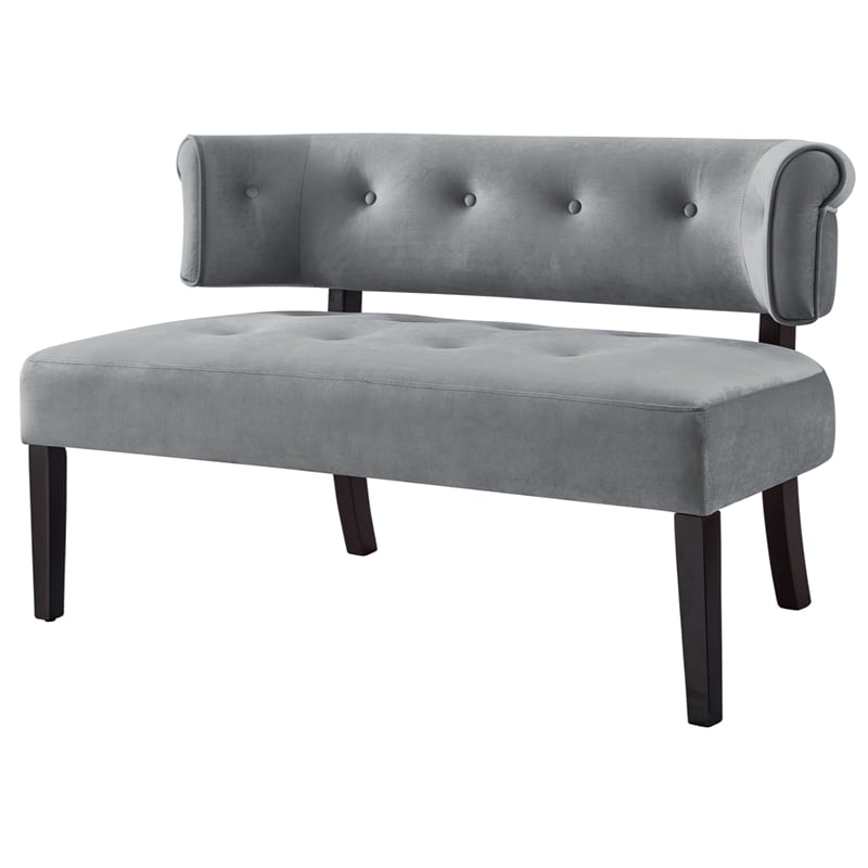 Addilynn Rectangular Bench Gray Velvet Upholstered Button Tufted
